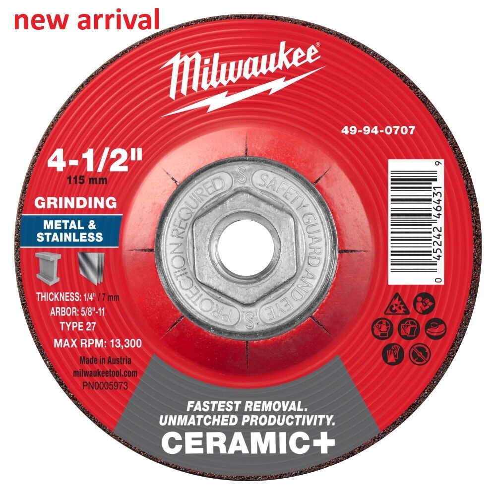 Milwaukee 49-94-0707 4-1/2″ Ceramic Metal Grinding Wheel Type 27 NEW