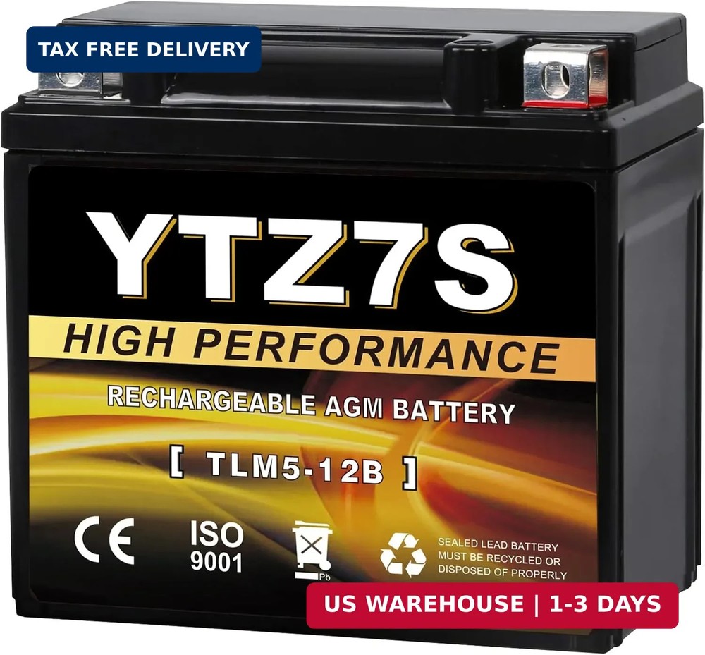 YTZ7S-BS 12V 6Ah AGM Sealed Motorcycle Battery, Maintenance-Free, Compatible wit