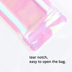 Multi-size Double-Side Glossy Holographic Pink Mylar Flat Zip Lock Pouch Bag
