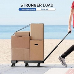 Folding Hand Truck 500LB Utility Cart 6 Wheel Platform Dolly with Ropes