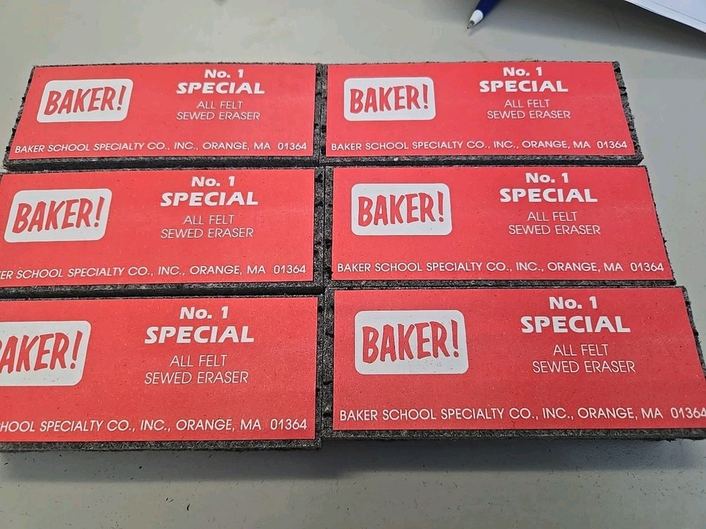 Lot Of 6 Baker No. 1 SPECIAL All Felt Sewed Chalkboard Erasers 5” Long – New!