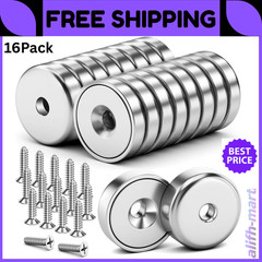 16Pack 40LBS Strong Magnets with Holes, Round Cup Magnets with Screws for Wall M