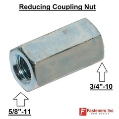 3/4″-10 x 5/8″-11 Hex Threaded Rod REDUCING Coupling Nut Female Zinc 1″W 1.5″L