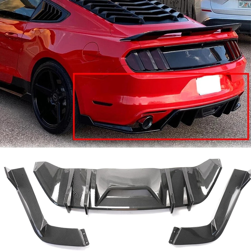 Rear Bumper Diffuser for Mustang 2015-2017 Spoiler Splitter Carbon Fiber
