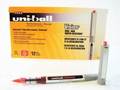 Uni-ball Vision Red Ink Fine Point Roller Ball Pen One Dozen 12-Pens New (60139)