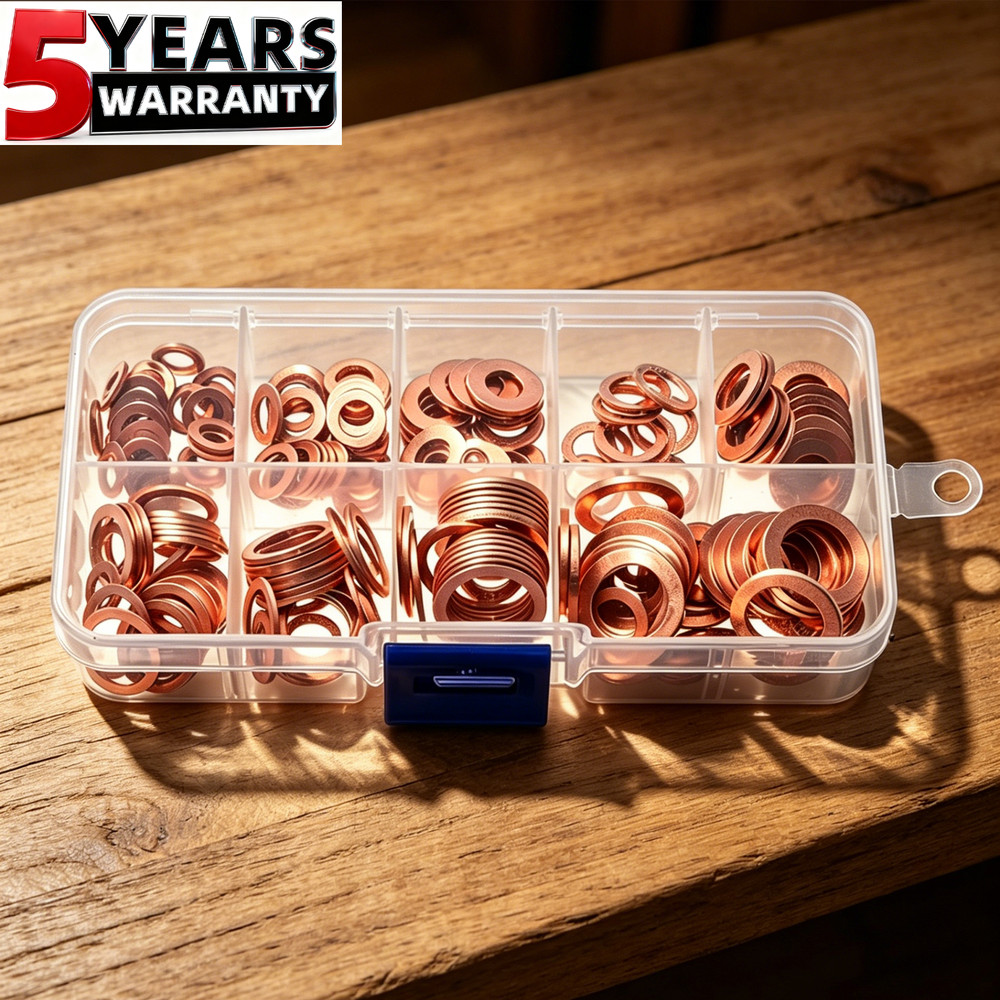 200Pcs Copper Diesel Injector Washers Fuel Set Seal Rings Assortment Kit