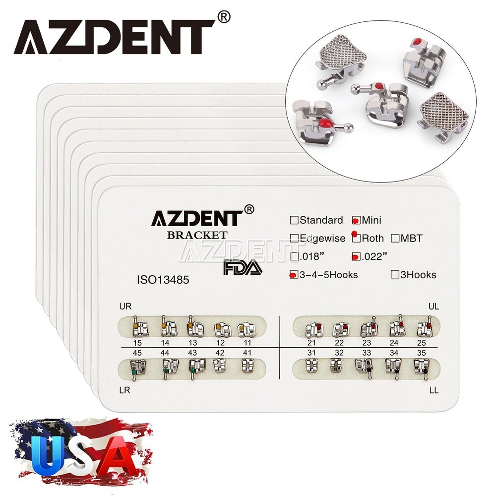 20 Packs AZDENT Dental Orthodontic Brackets Braces Metal Mini Roth.022 Hooks 345
