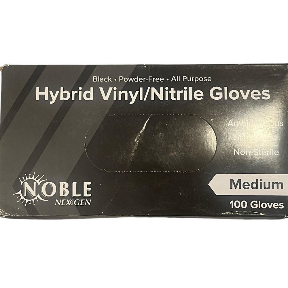 Noble NexGen Nitrile Vinyl Gloves Black Medium Powder Free 100 Count All Purpose