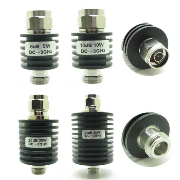 Round RF Coaxial Attenuator 5W-50W 1dB-50dB N Type Male to Female 3.0GHz 50 Ohm