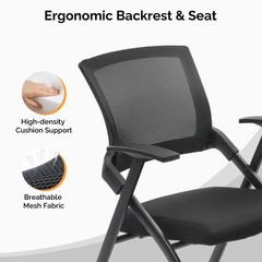 2 Pack Foldable Office Chair with Wheels & Armrest Stackable Conference Room US