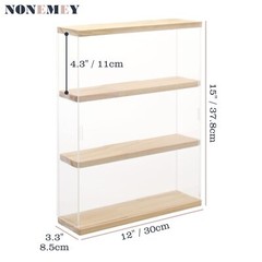 Clear Acrylic Display Case Stand with Wood Base 2 Tier、3 Tier、12/24 Compartme…