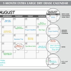 Large Dry Erase Calendar for Wall – Undated 1 Month 30″ x 40″, Classic Black