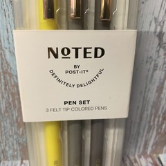 Noted By Post-It 3CT Yellow/Gray/Charcoal Felt Tipped Colored Pen 3ct