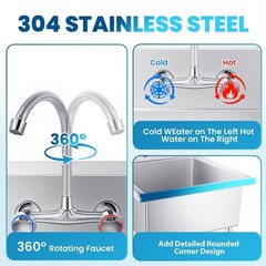 27in 1 Compartment Free Standing Small Sink Stainless Steel Prep & Utility Sink