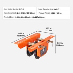 VEVOR Electric Hoist Manual Trolley 1100 lbs/0.5T 2.36″-4.72″ I-Beam Adjustable