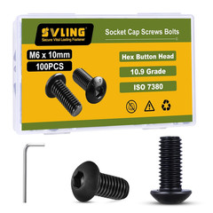 M6 x 10mm 100PCS Button Head Hex Socket Cap Screws Bolts, 10.9 Grade Alloy Steel