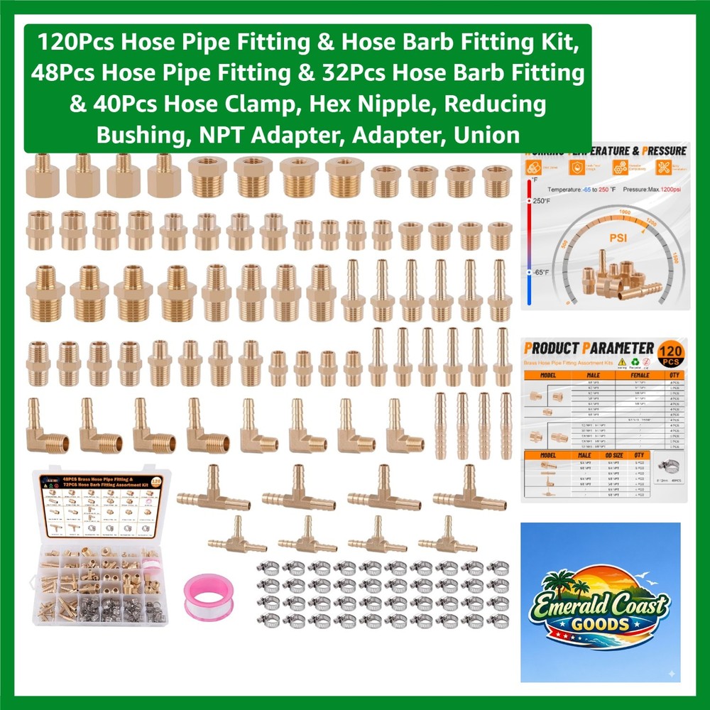 120Pcs Hose Pipe Fitting & Hose Barb Fitting Kit, 48Pcs Hose Pipe Fitting & 3…