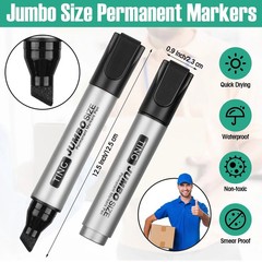 16 Pcs Jumbo Size Permanent Markers Bulk Large Chisel Tip Permanent Markers T…