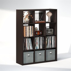Pemberly Row 12-Cube Vinyl Record Media Storage Organizer in Dark Oak