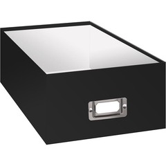 Stackable Heavy Duty Black Cardboard Storage Box W/ Metal ID Plate & Index Cards