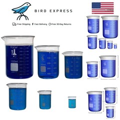 Glass Beaker Set 3.3 Boro, Griffin Low Form 6 pk – 10, 50, 100, 250, 500, 1000ml