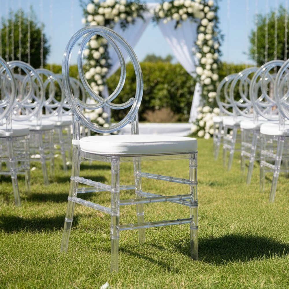 Set of 3 Crystal Clear Acrylic Chiavari Wedding Chairs with Cushions for Event