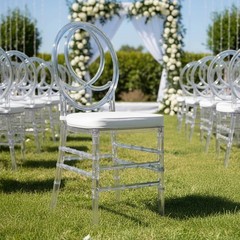 Set of 3 Crystal Clear Acrylic Chiavari Wedding Chairs with Cushions for Event