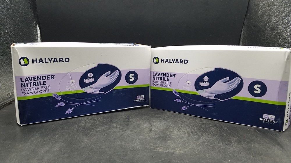 2 Pack Halyard Lavender Nitrile Powder Free Exam Gloves Size Small New #52817