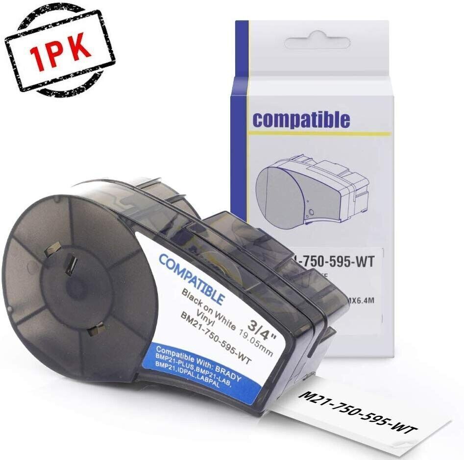 1PK For Brady BMP21 Label Cartridge M21-750-595-WT 19.1mm White Vinyl 3/4″ x21′