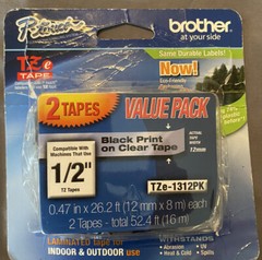 Brother P-Touch TZe-2312PK 2 Pack Black On White 12mm 1/2″ Tape