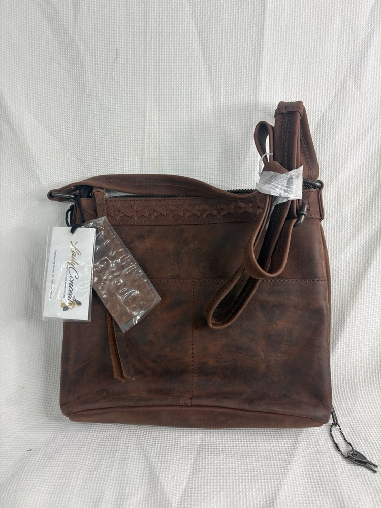 Lady Concealed Carry Crossbody Purse Genuine Leather Handbag with Locking Gu..