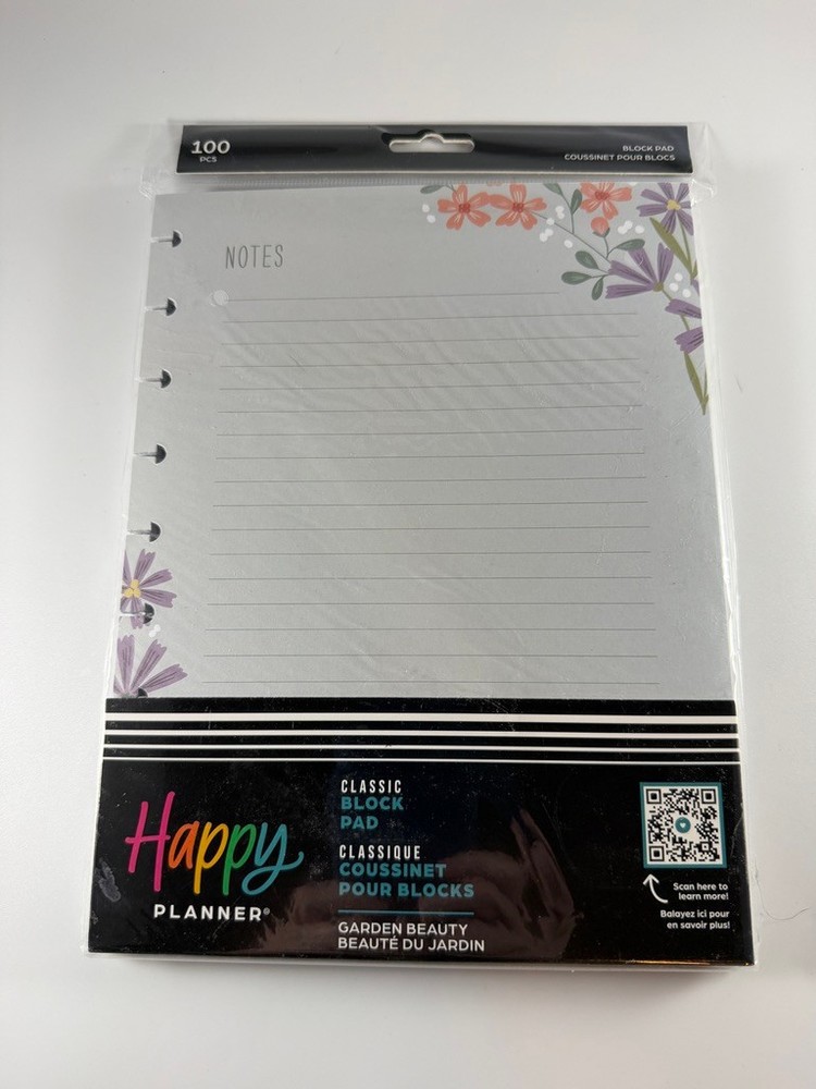 Happy Planner Classic Filler Paper Lined Floral Notes Gray 100 Sheets