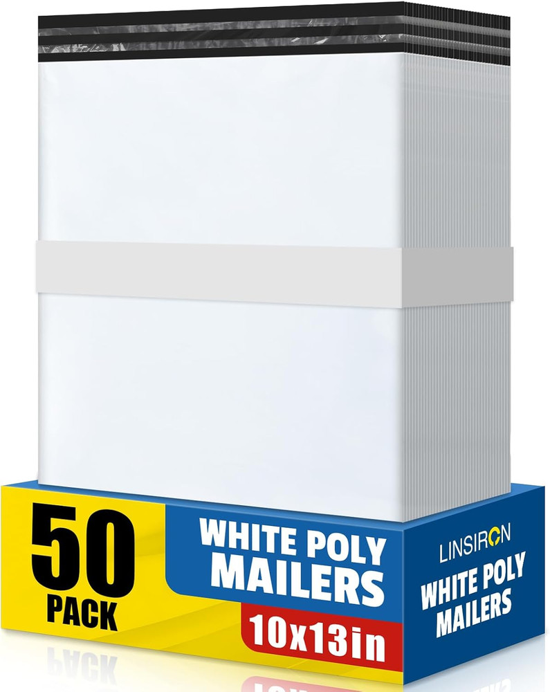 10×13 Poly Mailers 50 Pack Shipping Bags Waterproof Mailing Envelopes White