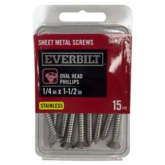 Sheet Metal Screws 1/4 in x 1-1/2 in Stainless Oval Head Phillips Drive 15 Pack