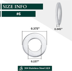 #6 Stainless Steel Flat Washer (0.16″ ID, 0.39″ OD), 304 Stainless Steel 18-8, B