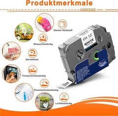 Brother Genuine P-Touch, TZe-231 5 Pack Tape TZE2312PK Black Print White Tape