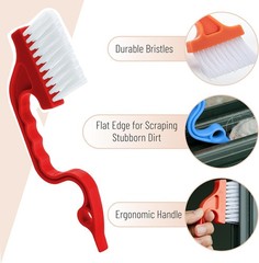 Window Track Cleaning Brush with Ergonomic Handle and Built-in Scraper, Multipur