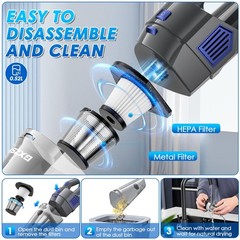 Gxzsk Handheld Vacuum Cordless, 15000PA Strong Suction Hand Gray & Deep Blue