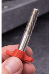 4 Pack – 1/4″- 28 Fine x 2″ Long Thumb Screws / Red Tee Wing / Delrin Head SS