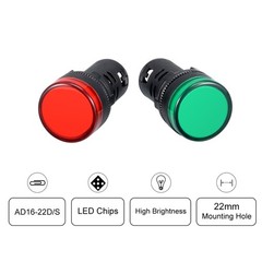 10sets AC/DC 110V Indicator Lights Red Green LED Flush Panel Mount 7/8″ 22mm