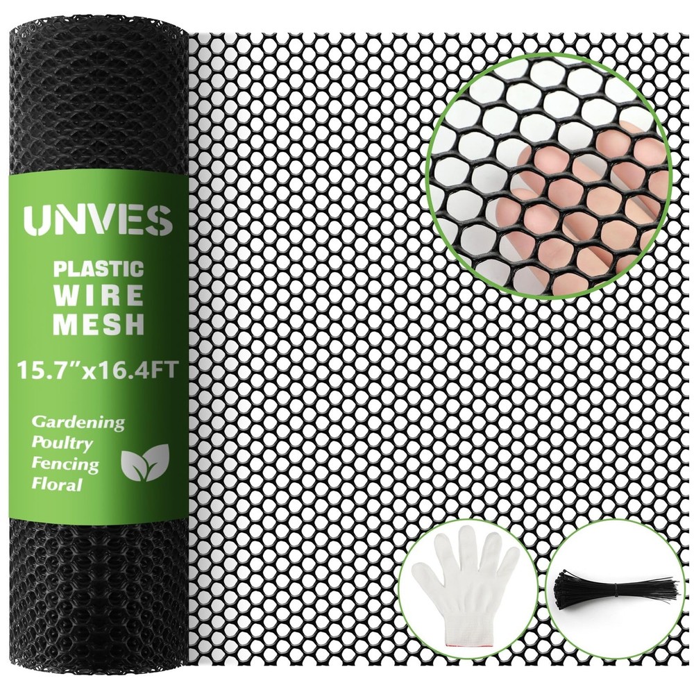 Unves Chicken Wire Plastic Mesh, 15.7IN x 16.4FT Fencing for Poultry Floral D…