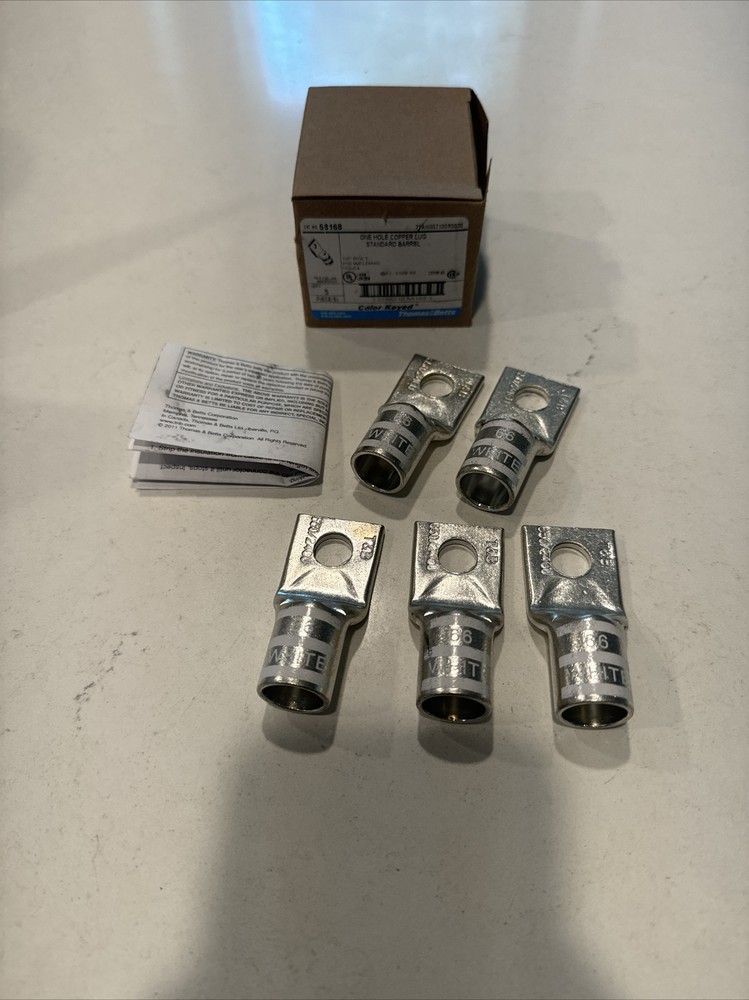 5 New Thomas & Betts 58168 One Hole Copper Lug 1/2” Bolt Standard Barrel