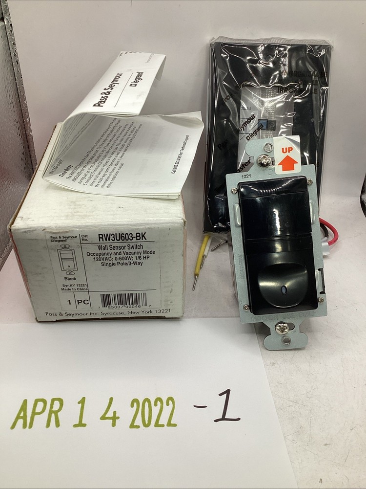 PASS & SEYMOUR RW3U603-BK Wall Sensor Switch & Vacancy Mode 120V BLACK