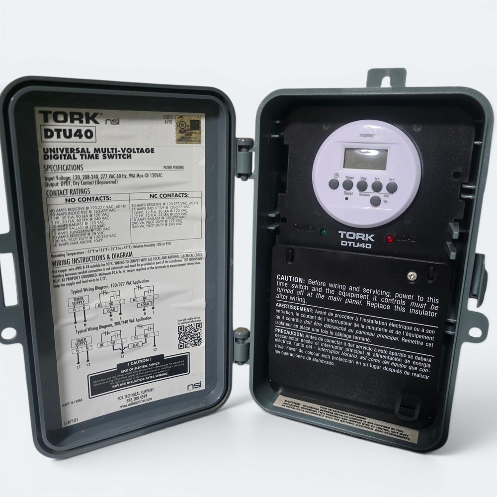Tork DTU40 Universal Multi-Voltage Digital Time Switch 40A DPDT Outdoor Timer