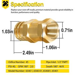 Boomless Spray Nozzle 1/2″ FPT #5 Orifices (90° & 180° Caps) 2.0 GPM for 6540-1