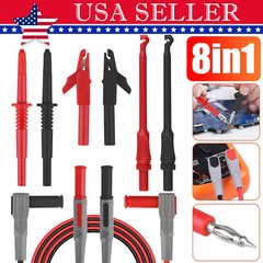 8in1 Multimeter Automotive Test Leads Kit 4mm Wire Piercing Clip Test Probe Plug