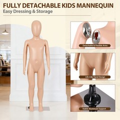 Detachable Kids Mannequin 360° Head Child Dress Form for Clothing Shop Nude