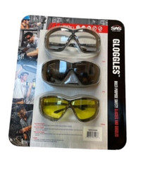 3pk SAS Safety Glasses or Goggles Strap Clear Gray Yellow Lenses Eye Protection
