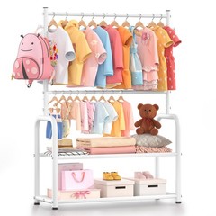 ZHKINGGS Kids Clothing Rack with 2-Layer 29.53″W x 13.58″D x 55.9″H, White