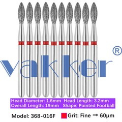 50pc Vakker Dental Diamond Burs Pointed Football Bits Super Fine Medium Coarse